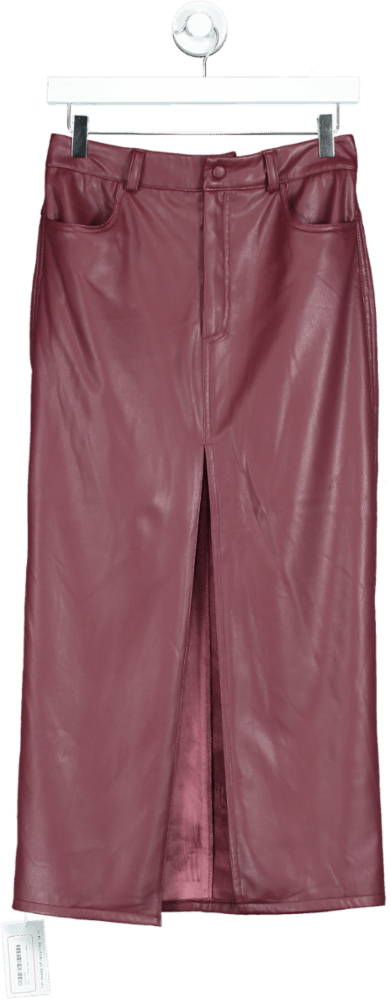 CLO Burgundy Leather Maxi Skirt UK 8 - Reliked
