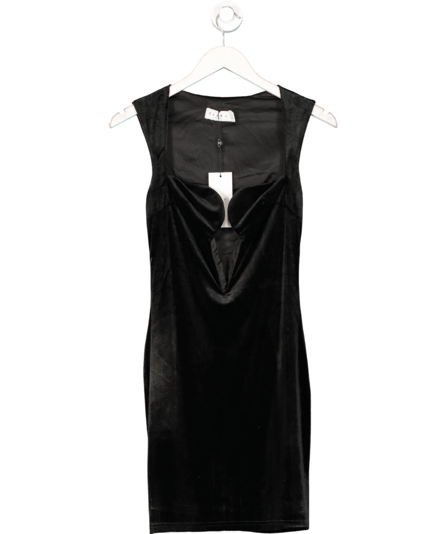 Club L Black Velvet Extreme Plunge Cut Out Mini Dress UK 8 - Reliked