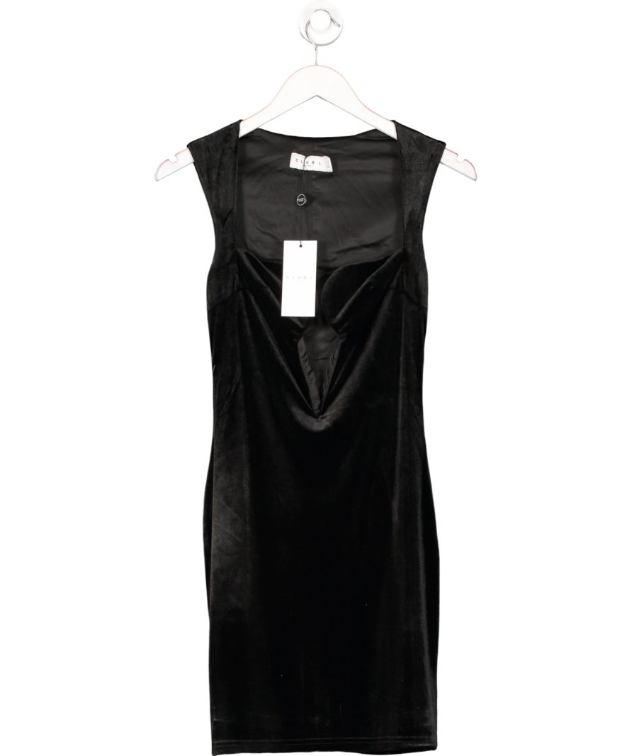 Club L Black Velvet Extreme Plunge Cut Out Mini Dress UK 8 - Reliked