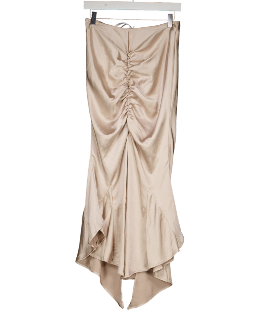 Club L Cream Per Favore Champagne Satin Ruched Split Maxi Skirt UK 8 - Reliked