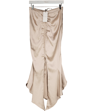 Club L Cream Per Favore Champagne Satin Ruched Split Maxi Skirt UK 8