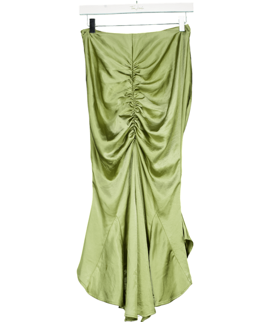Club L Green Per Favore Satin Ruched Split Maxi Skirt UK 8 - Reliked