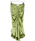 Club L Green Per Favore Satin Ruched Split Maxi Skirt UK 8 - Reliked