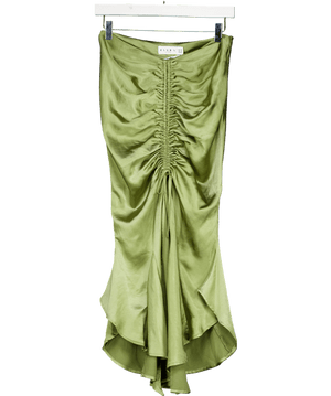 Club L Green Per Favore Satin Ruched Split Maxi Skirt UK 8