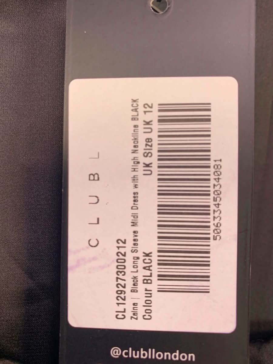 Club L London Black Long Sleeve Midi Dress with High Neckline UK 12 - Reliked