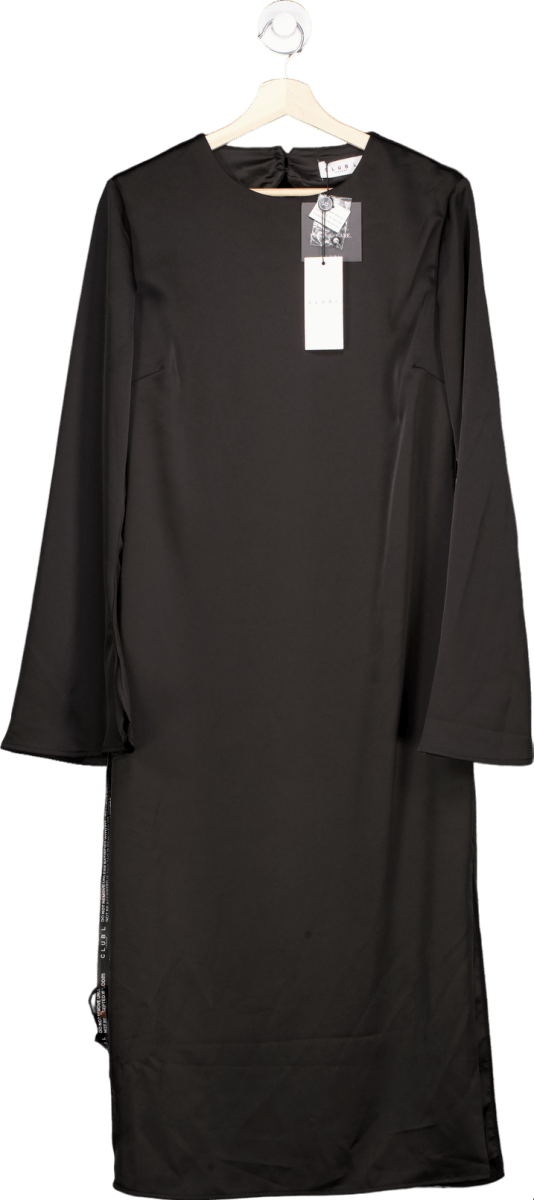 Club L London Black Long Sleeve Midi Dress with High Neckline UK 12 - Reliked