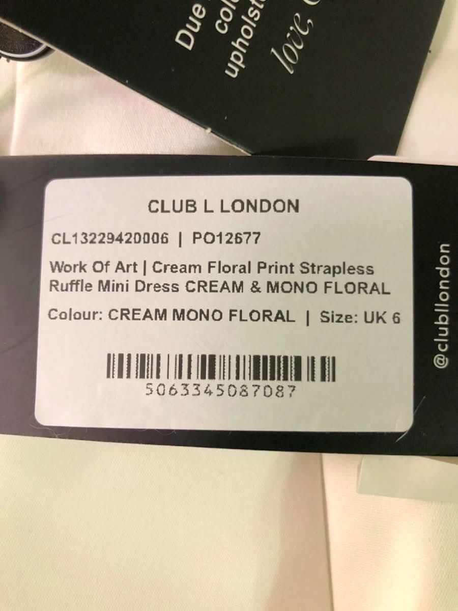 Club L London Cream Floral Print Strapless Ruffle Mini Dress UK 6 - Reliked