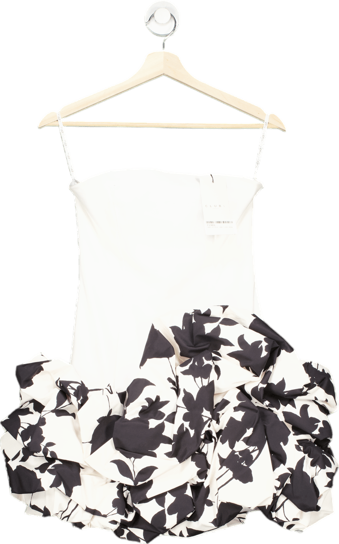 Club L London Cream Floral Print Strapless Ruffle Mini Dress UK 6 - Reliked