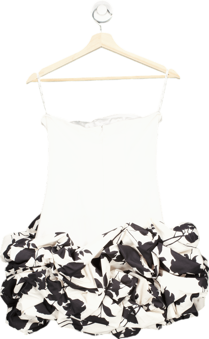 Club L London Cream Floral Print Strapless Ruffle Mini Dress UK 6 - Reliked