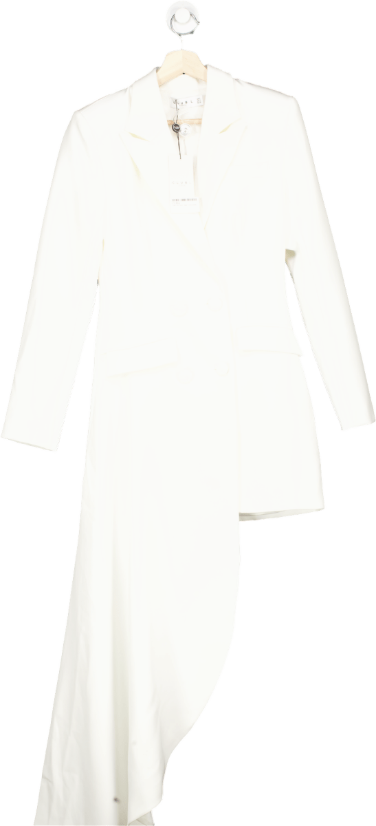 Club L London White Tailored Blazer Mini Dress with Asymmetric Hem UK 6 - Reliked