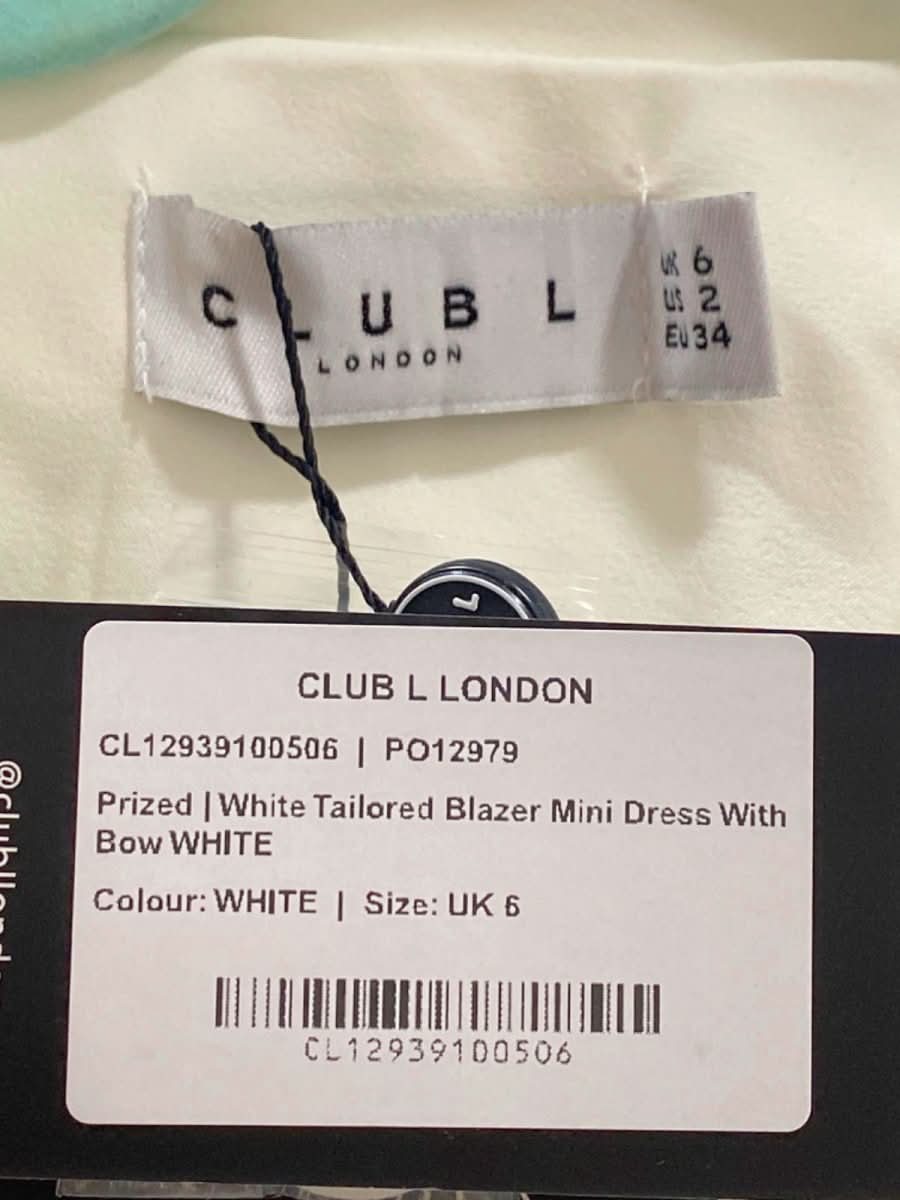 Club L London White Tailored Blazer Mini Dress with Bow UK 6 - Reliked