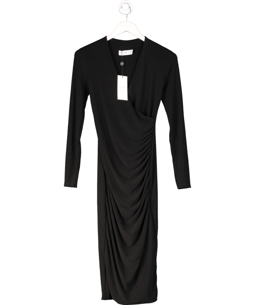 Club L Marcia Black Bodycon Plunge - neck Midi Dress UK 8 - Reliked