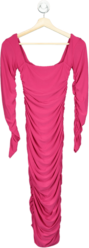 Club L Pink Long Sleeve Ruched Dress UK 8 - Reliked