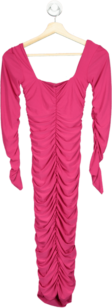 Club L Pink Long Sleeve Ruched Dress UK 8 - Reliked