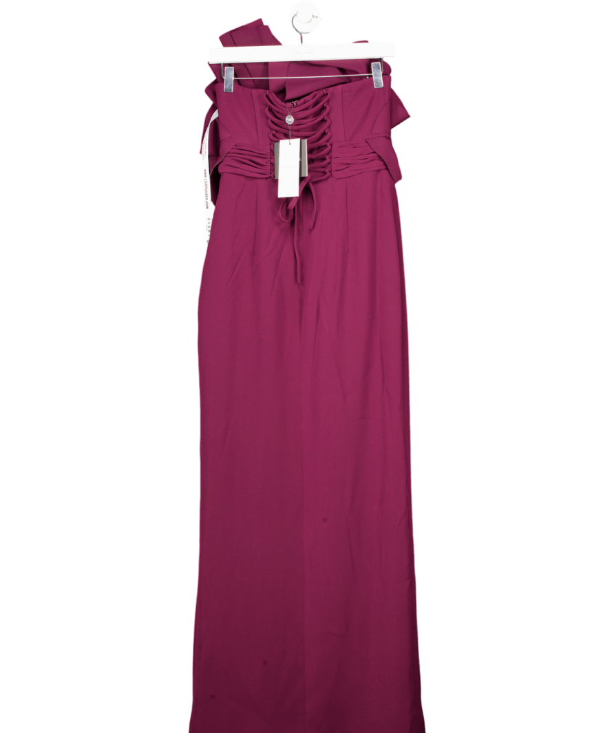 Club L Purple Plum Ruffled Strapless Split Maxi Dress UK 10 - Reliked