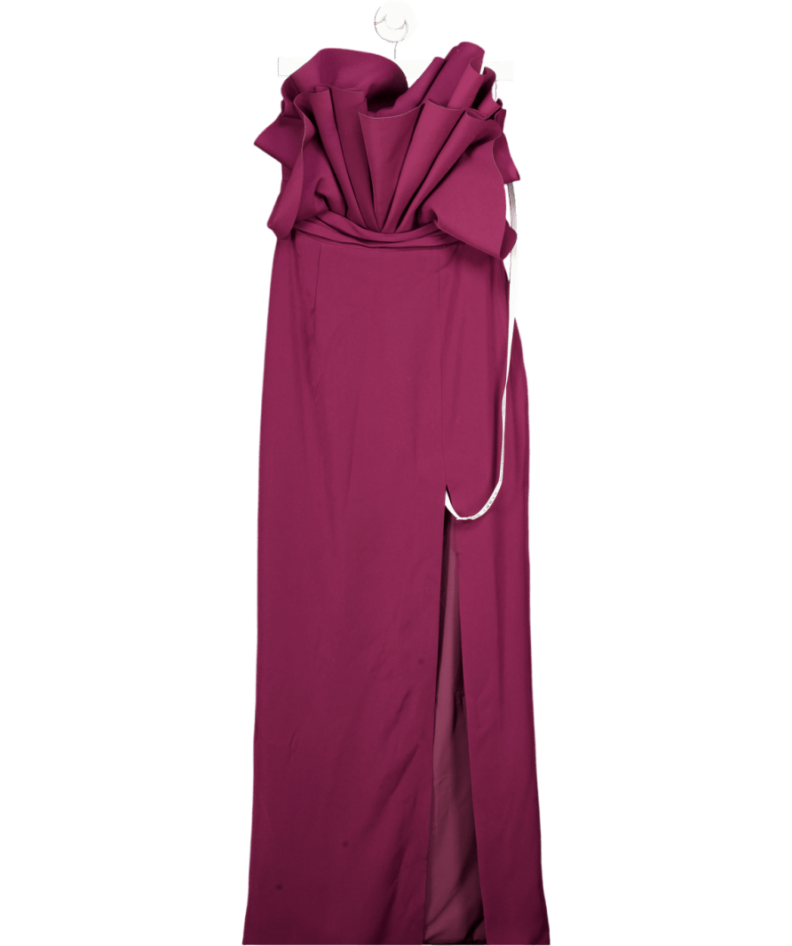 Club L Purple Plum Ruffled Strapless Split Maxi Dress UK 10 - Reliked