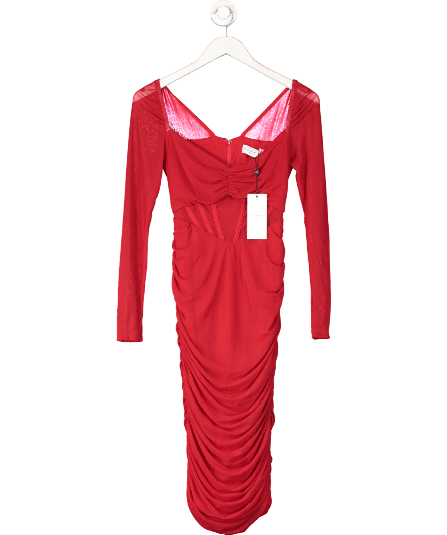 Club L Red Abiba Ruched Front Corset Midi Dress UK 8 - Reliked