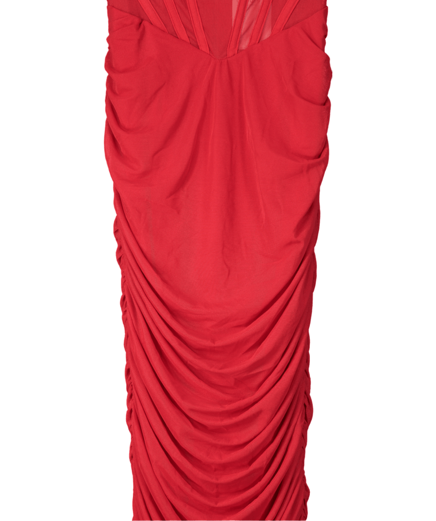 Club L Red Abiba Ruched Front Corset Midi Dress UK 8 - Reliked