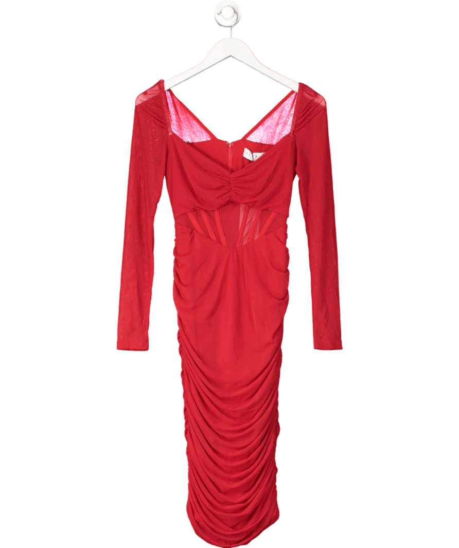 Club L Red Abiba Ruched Front Corset Midi Dress UK 8 - Reliked