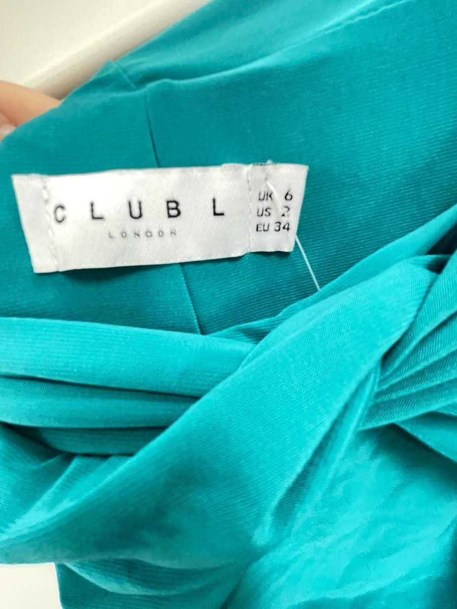 Club L Turquoise Blue Ruched Off The Shoulder Midi Dress UK 6 - Reliked