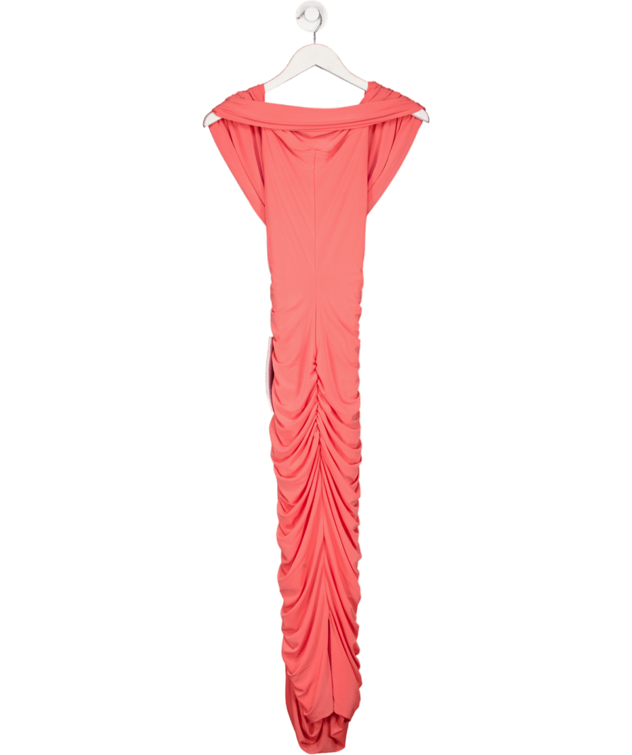 Club L Unwrapped Coral Pink Ruched Twist Bardot Midi Dress UK 10 - Reliked