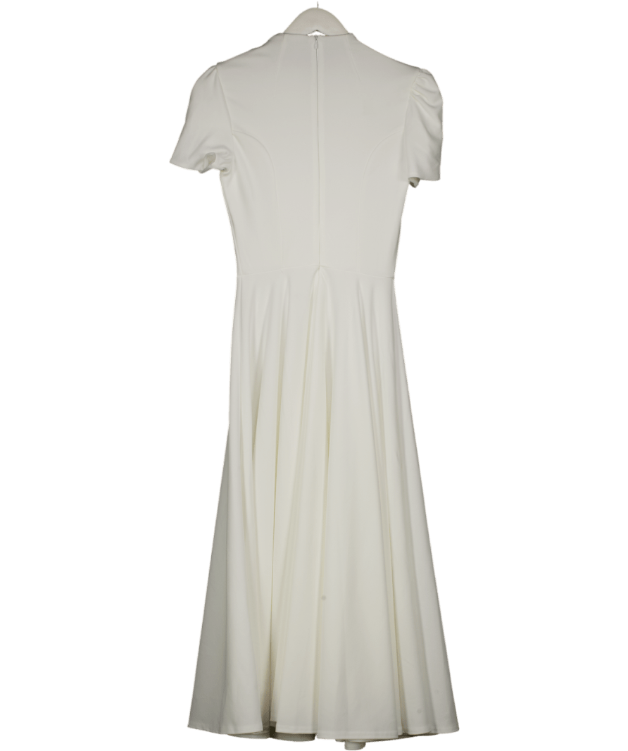 Club L Vicky White High Neck Midi Dress With Puff Sleeves UK 8 - Reliked