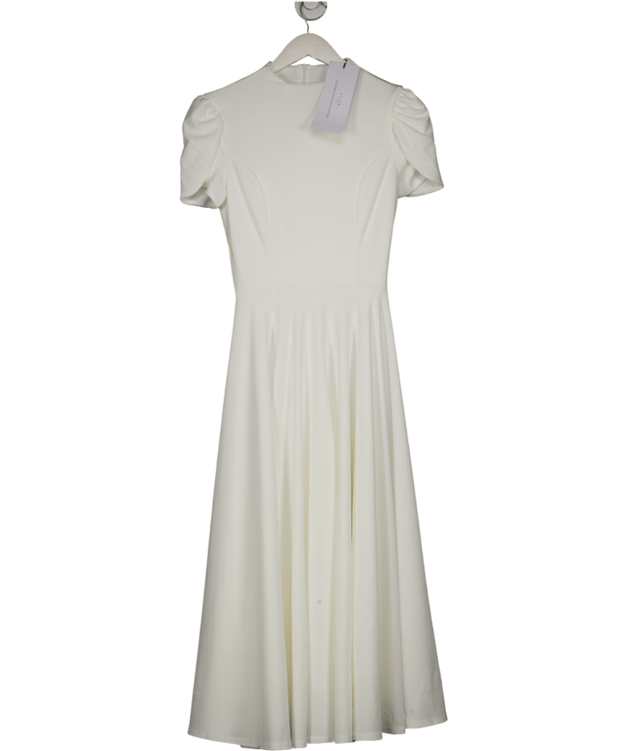 Club L Vicky White High Neck Midi Dress With Puff Sleeves UK 8 - Reliked