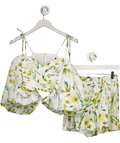 Club L White 2 - piece Linen Botanical Print Ruffled Crop Top & Shorts Set UK 8 - Reliked