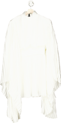 Club L White Pleated High - Neck Skater Mini Dress With Cape Sleeves UK 6 - Reliked
