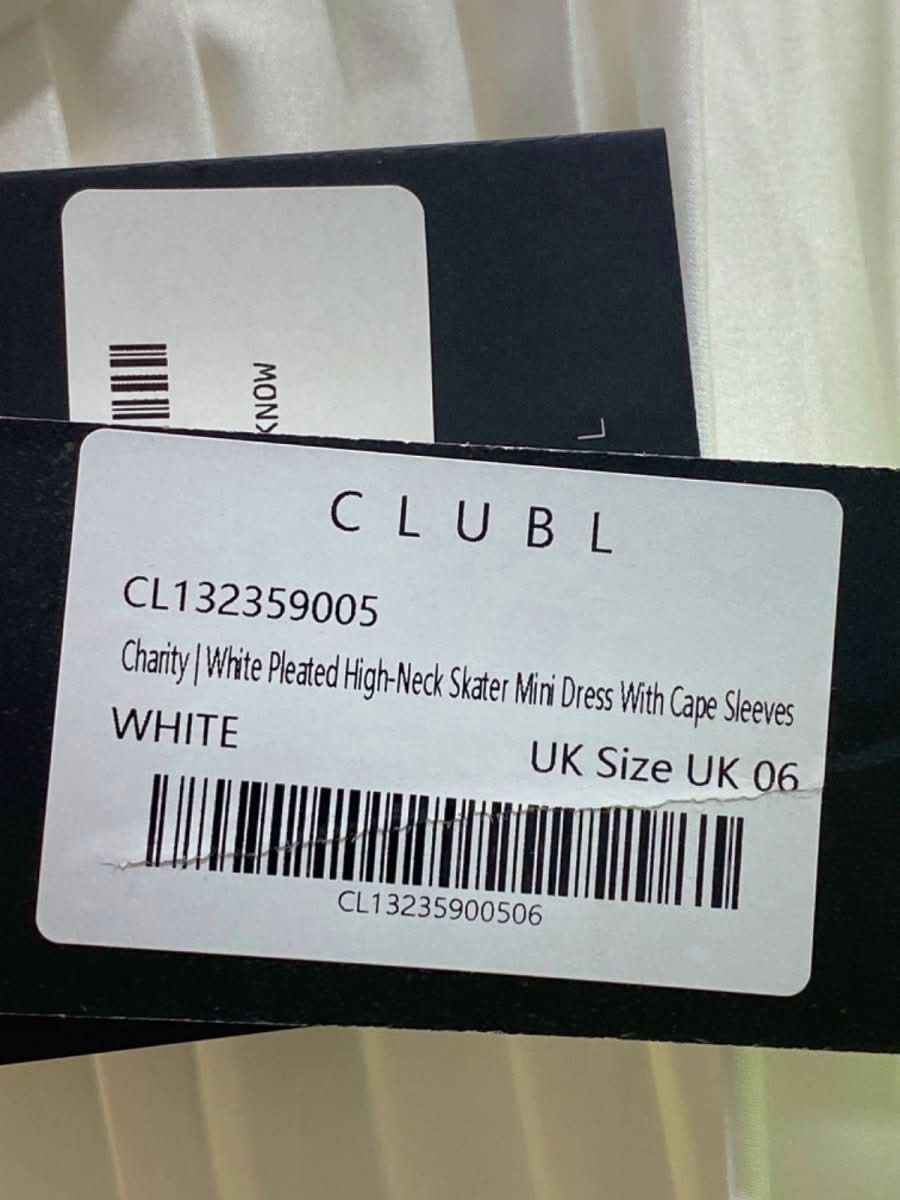 Club L White Pleated High - Neck Skater Mini Dress With Cape Sleeves UK 6 - Reliked