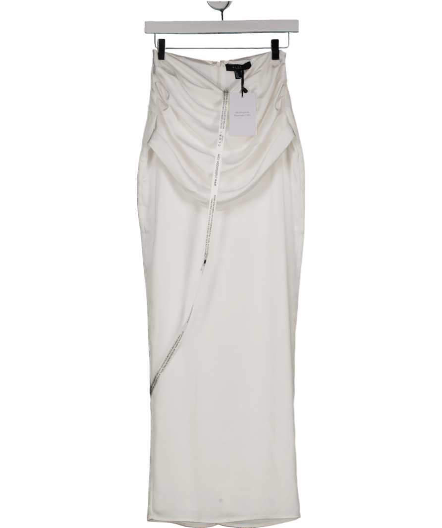 Club L White Rosita Ruched Maxi Skirt UK 6 - Reliked