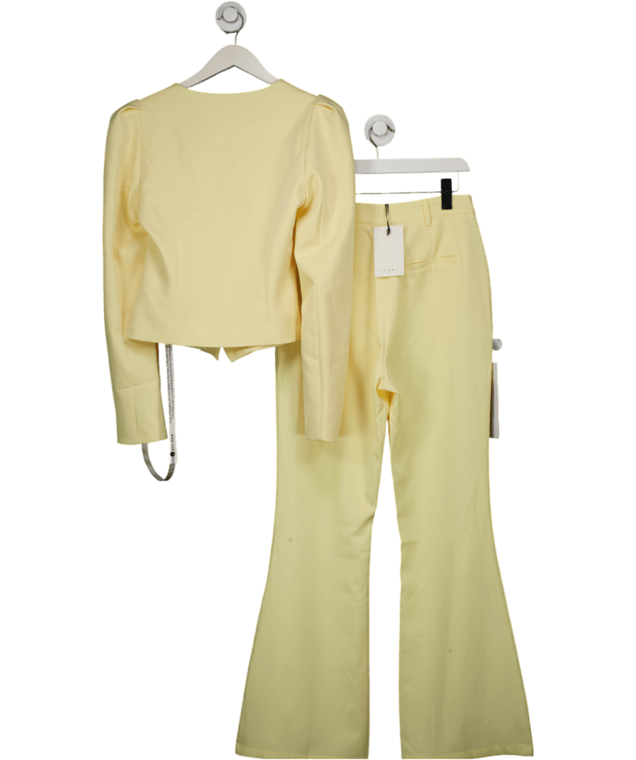 Club L Yellow 2 - piece Lemon Sweetheart - neck Tailored Top & Flared - leg Trousers Set UK 10 - Reliked