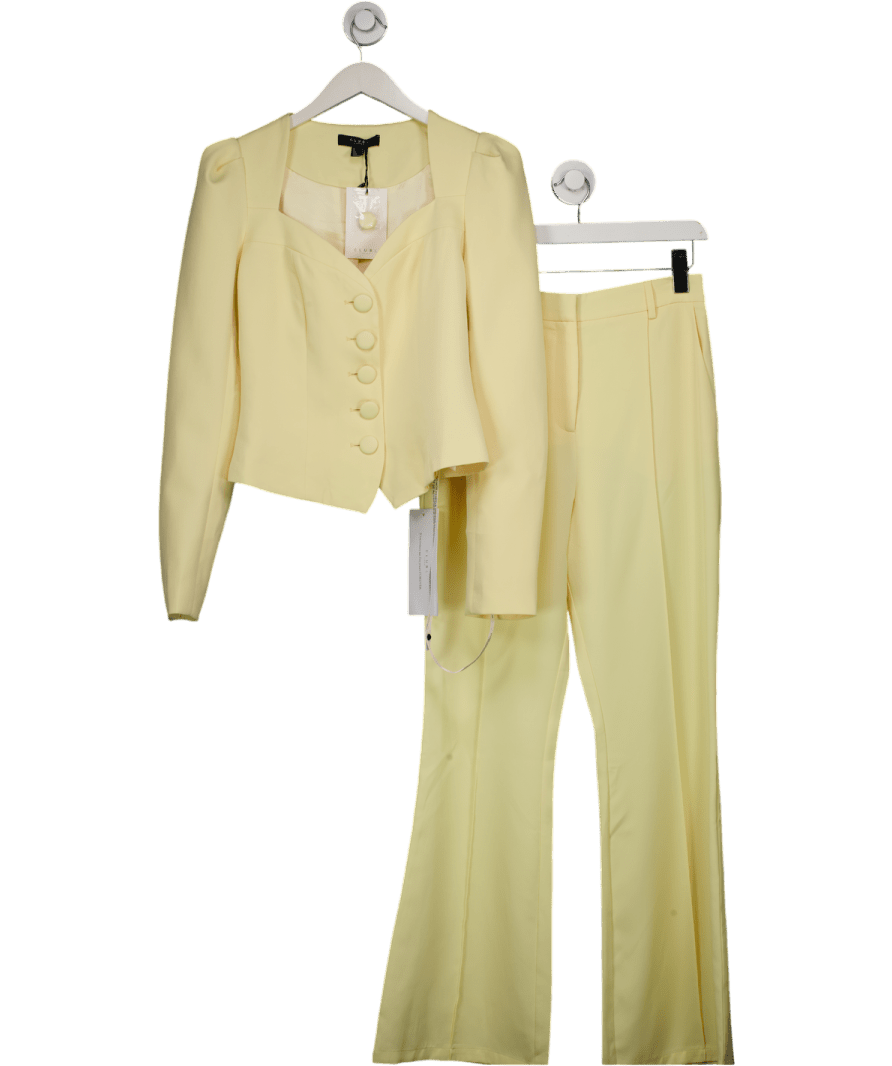 Club L Yellow 2 - piece Lemon Sweetheart - neck Tailored Top & Flared - leg Trousers Set UK 10 - Reliked