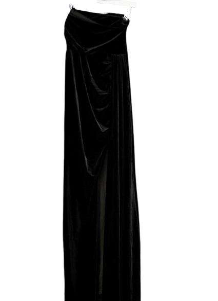 Club L Zafira Black Velvet Strapless Draped Maxi Dress UK 8 - Reliked