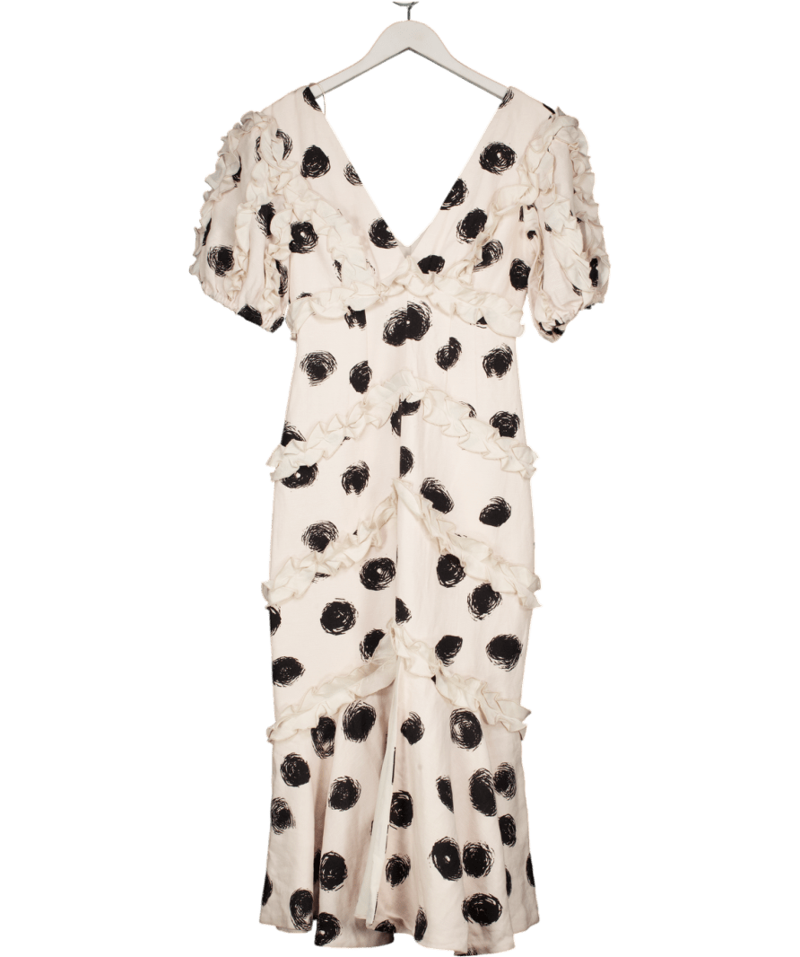 C/MEO COLLECTIVE Cream / Black Ruffle Detail Midi Dress UK S - Reliked