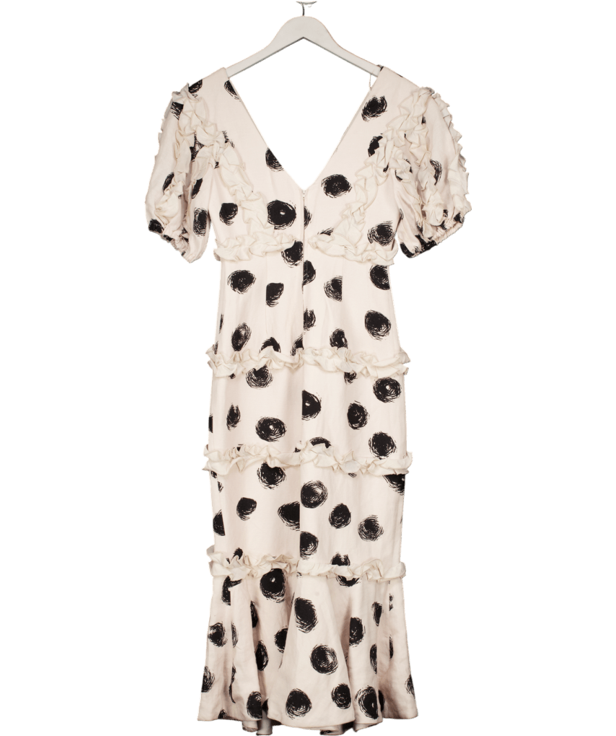 C/MEO COLLECTIVE Cream / Black Ruffle Detail Midi Dress UK S - Reliked