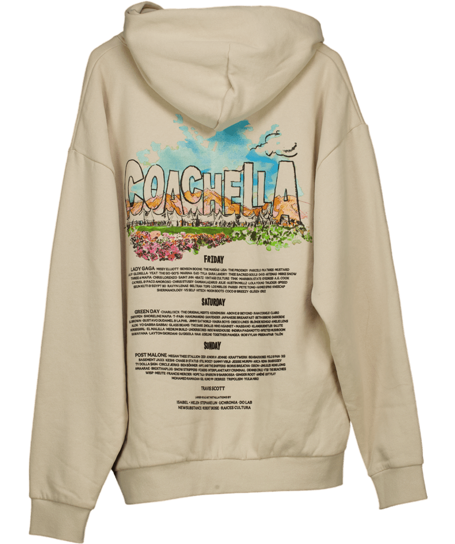 COACHELLA Beige Shop Desert Bloom 2025 Lineup Hoodie UK XL - Reliked