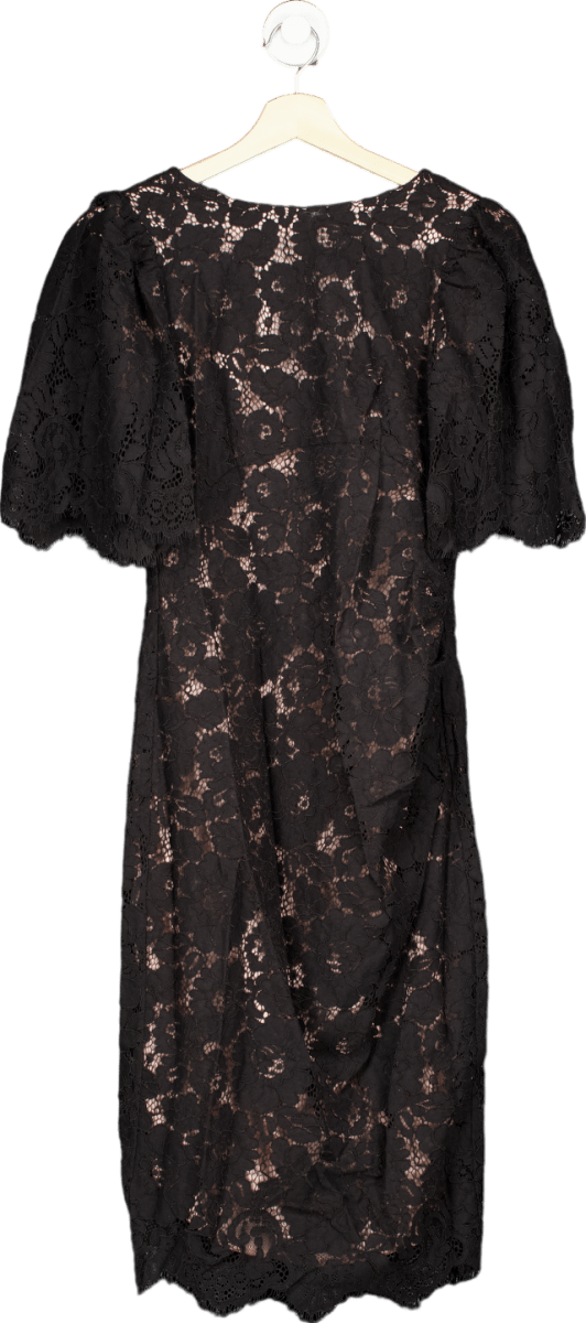 Coast Black Lace Flutter Sleeve Pencil Dress UK 8 - Reliked