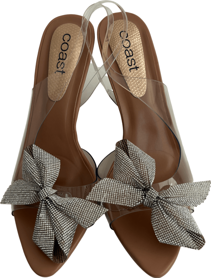 Coast Nude Thilda Diamante Bow Vinyl High Heeled Sandals UK 6 EU 39 👠 - Reliked
