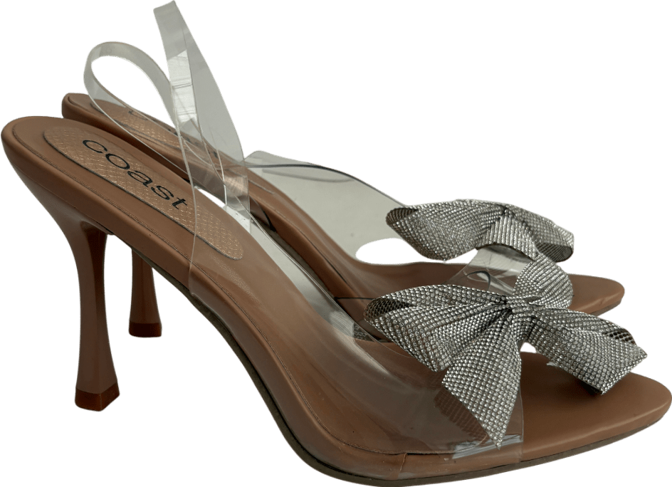 Coast Nude Thilda Diamante Bow Vinyl High Heeled Sandals UK 6 EU 39 👠 - Reliked