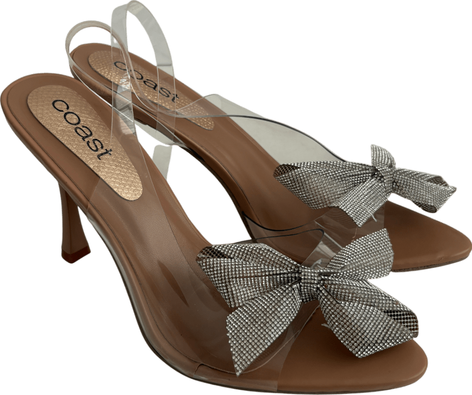 Coast Nude Thilda Diamante Bow Vinyl High Heeled Sandals UK 6 EU 39 👠 - Reliked