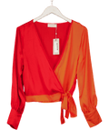 Coast Orange & Red Colourblock Satin Wrap Top UK 10 - Reliked