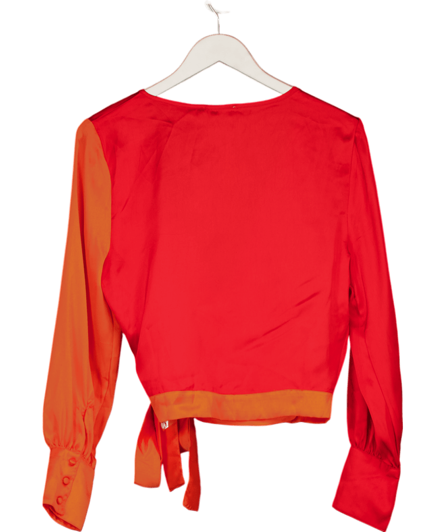 Coast Orange & Red Colourblock Satin Wrap Top UK 10 - Reliked