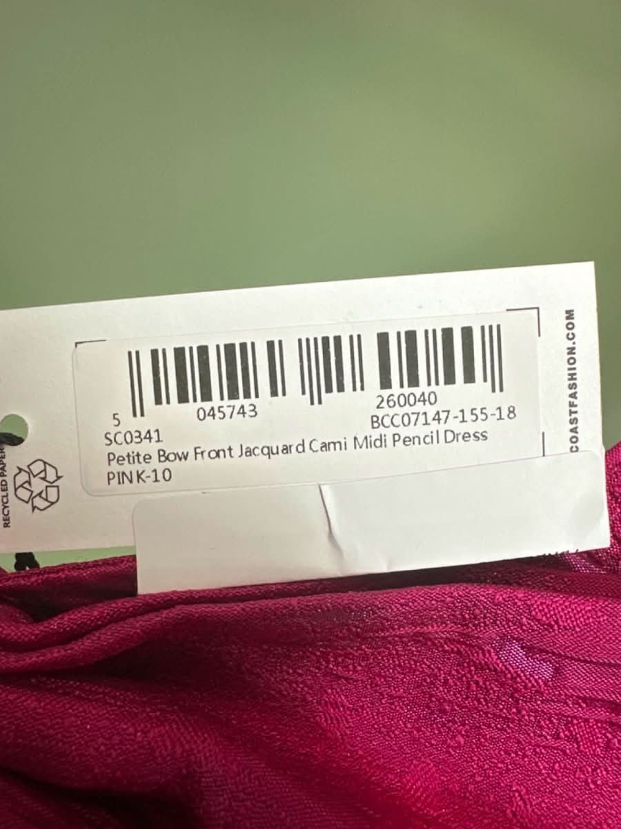 Coast Pink Petite Bow Front Jacquard Cami Midi Pencil Dress UK 10 - Reliked