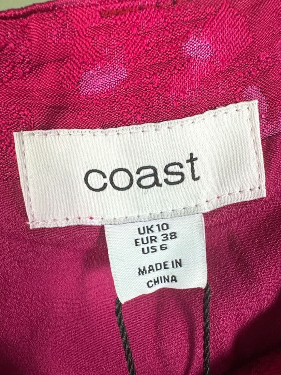 Coast Pink Petite Bow Front Jacquard Cami Midi Pencil Dress UK 10 - Reliked