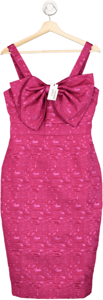 Coast Pink Petite Bow Front Jacquard Cami Midi Pencil Dress UK 10 - Reliked