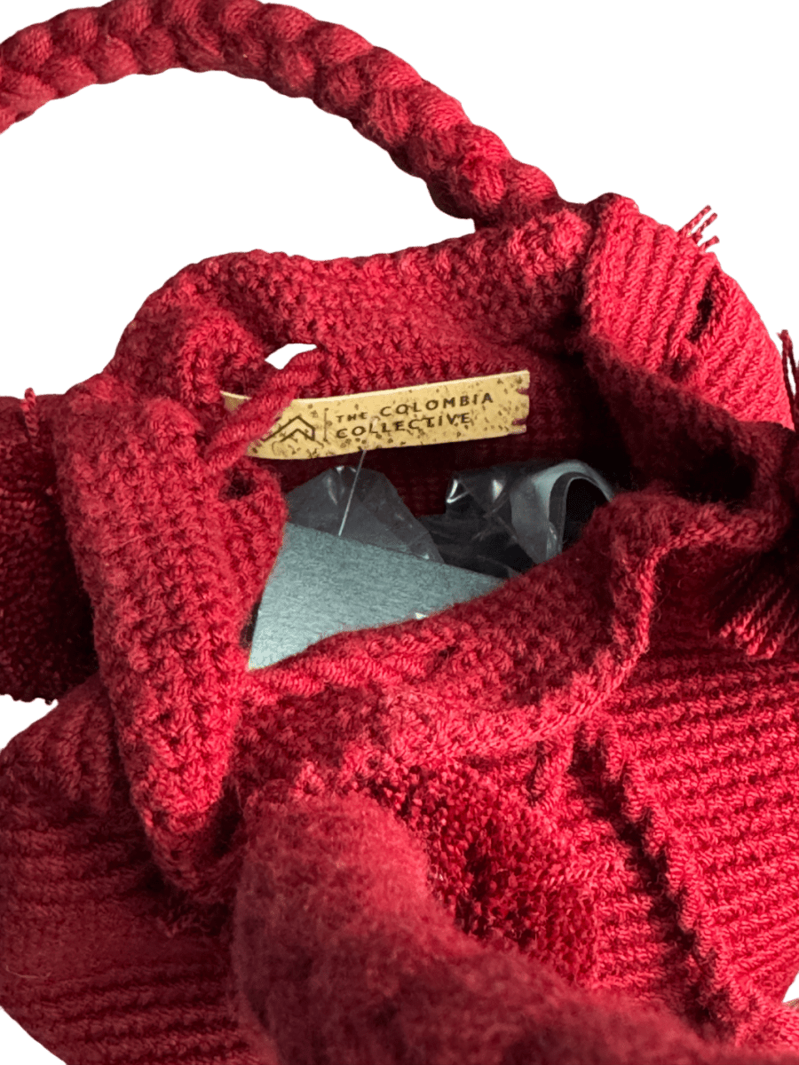 Colombia Collective Dark Red Wayuu Berry Pom Pom Bag - Reliked
