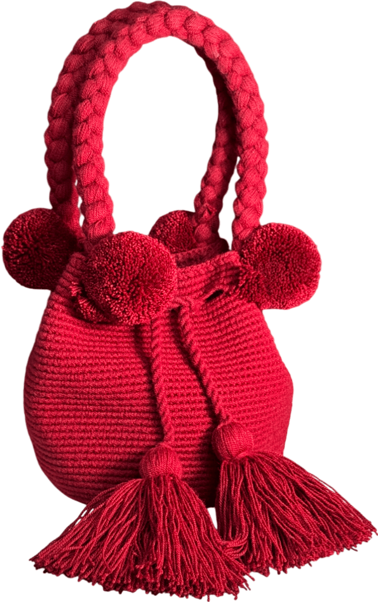 Colombia Collective Dark Red Wayuu Berry Pom Pom Bag - Reliked