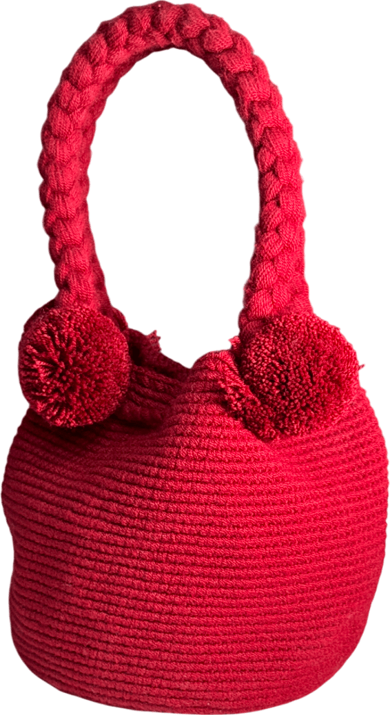 Colombia Collective Dark Red Wayuu Berry Pom Pom Bag - Reliked
