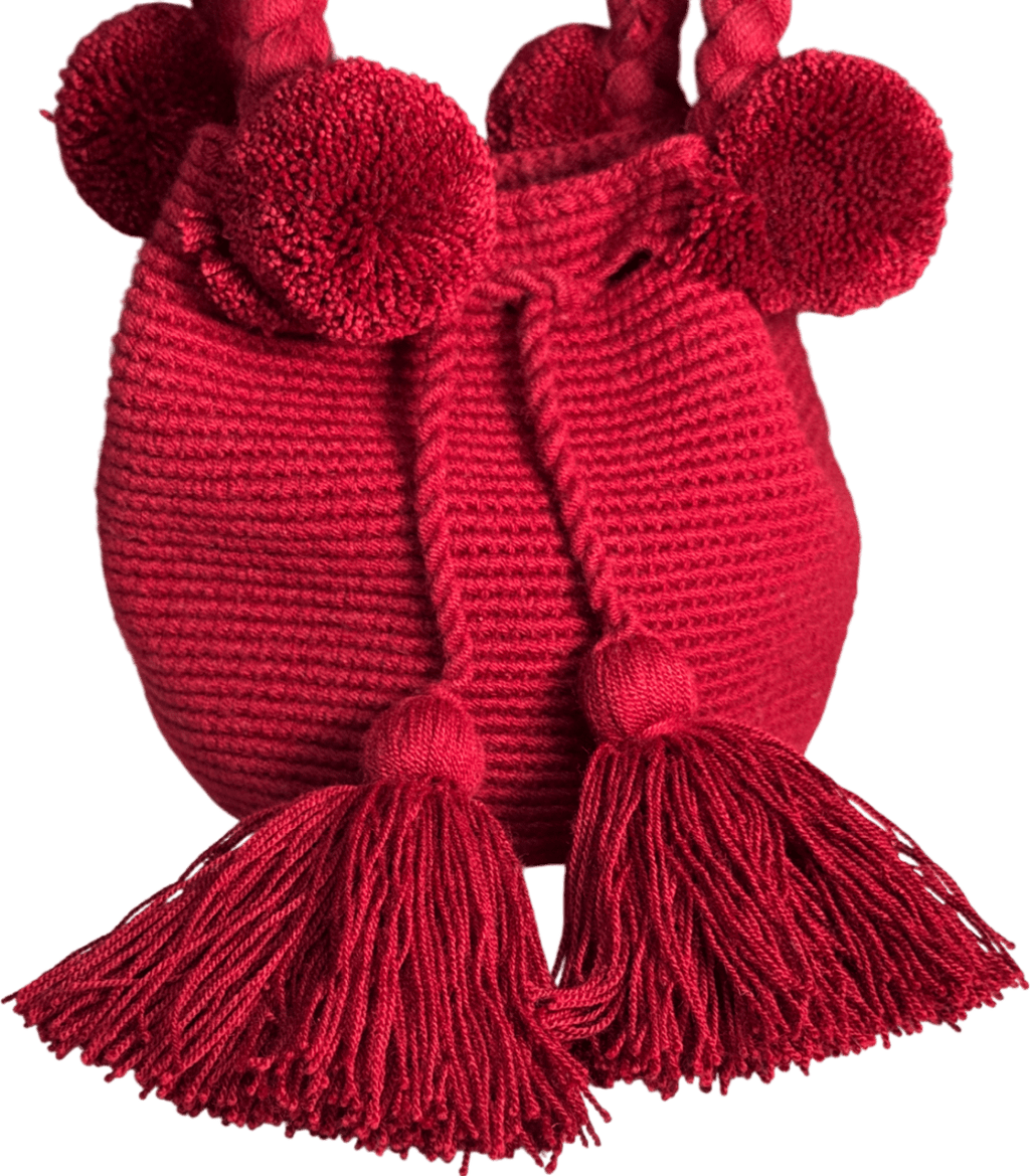 Colombia Collective Dark Red Wayuu Berry Pom Pom Bag - Reliked